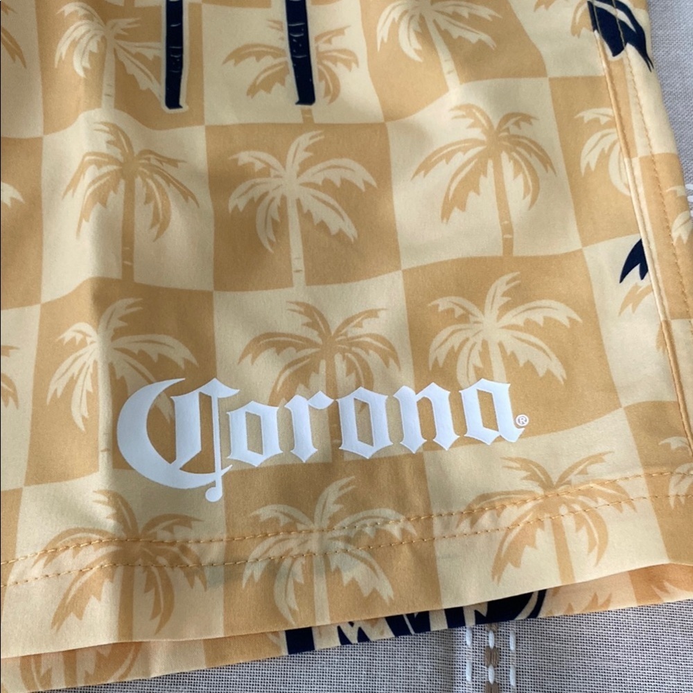 Man Corona Athletic Yellow and Black Shorts with Tropical Design for swim. - Picture 5 of 15